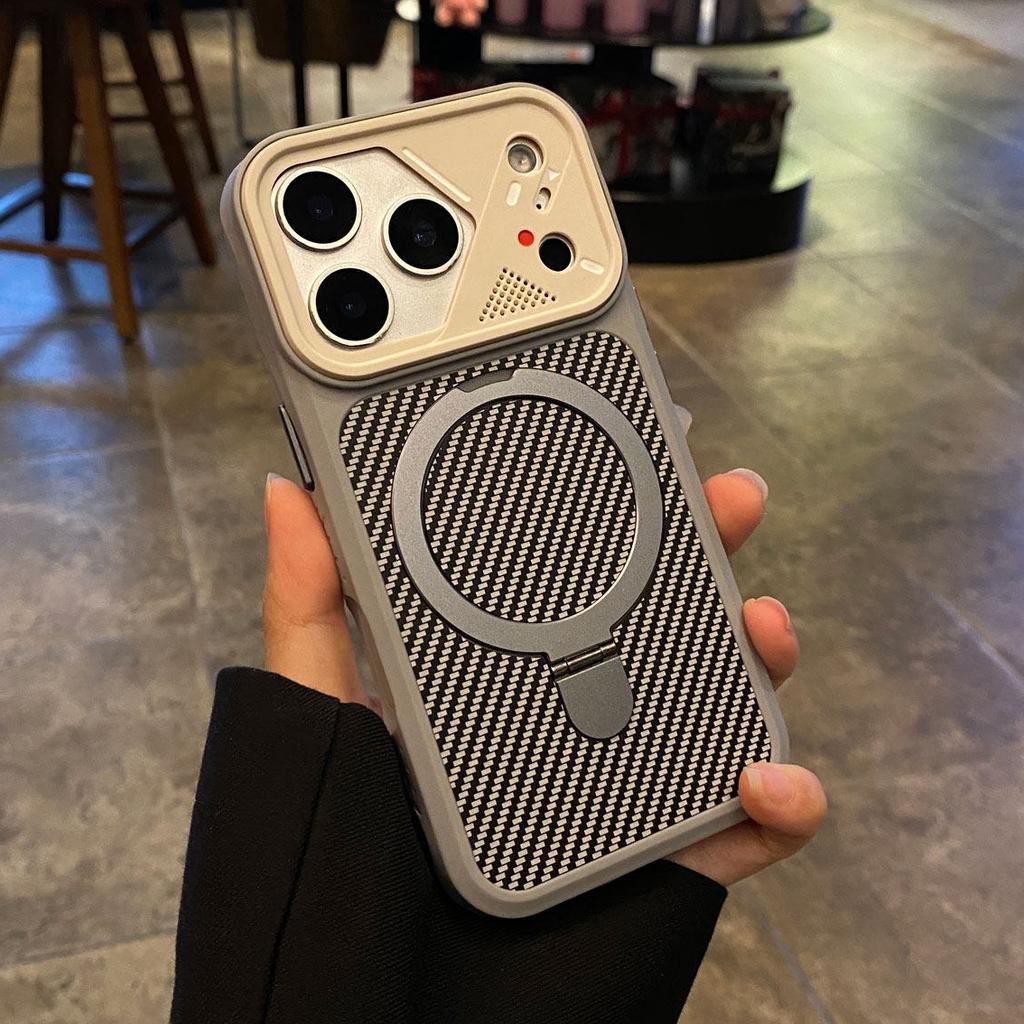 Carbon Fiber Pattern for  Bracket Holder Case for For Iphone 17 Air 12 13 16 Pro Max 1 14 Plus 16E 17E Magnetic Cover
