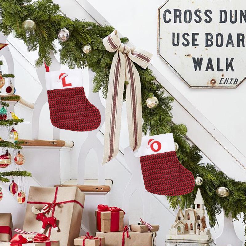 New Cross-Border Christmas Stockings: Festive Red English Letter Party Pendants for Kids