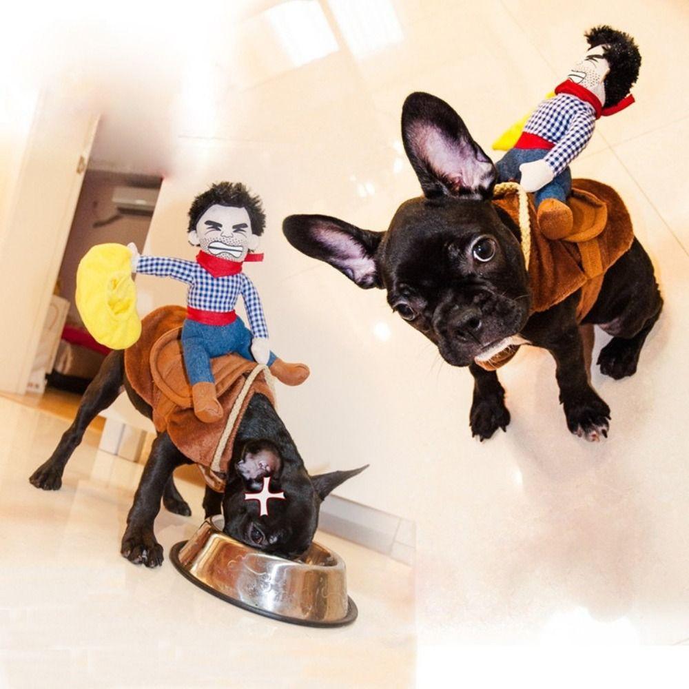 Funny Dress Up Pet Costume Halloween Cosplay New Year Outfit Trendy Cowboy Rider Dog Costume