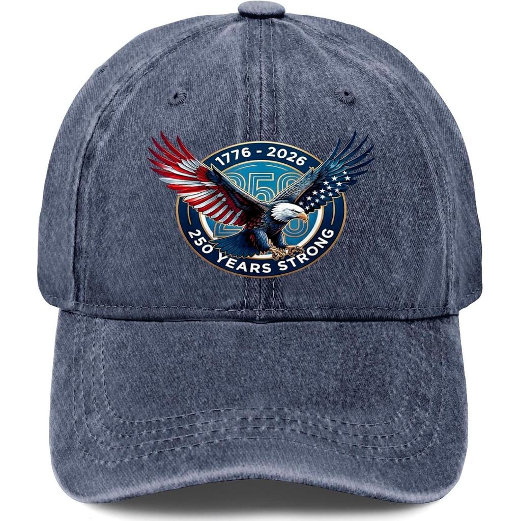 Years Strong Patriotic Eagle Washed Denim Baseball Cap Adjustable Outdoor Casual Hat