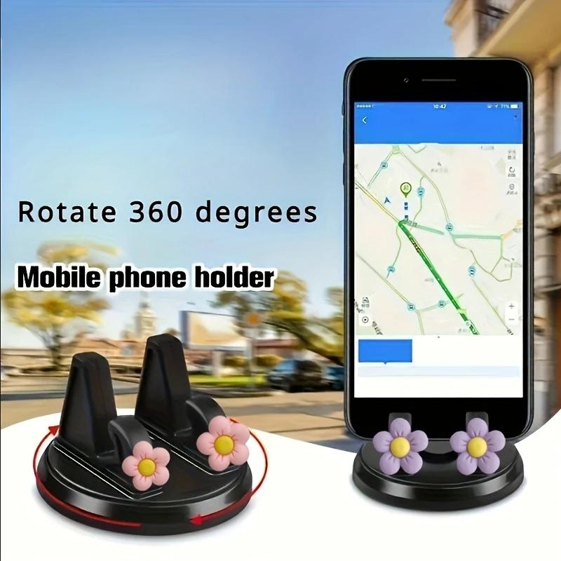 360° Rotating Car Phone Holder with Floral Design ABS Non-Slip Dashboard Mount & Office Home Stand Universal for All Smartphones