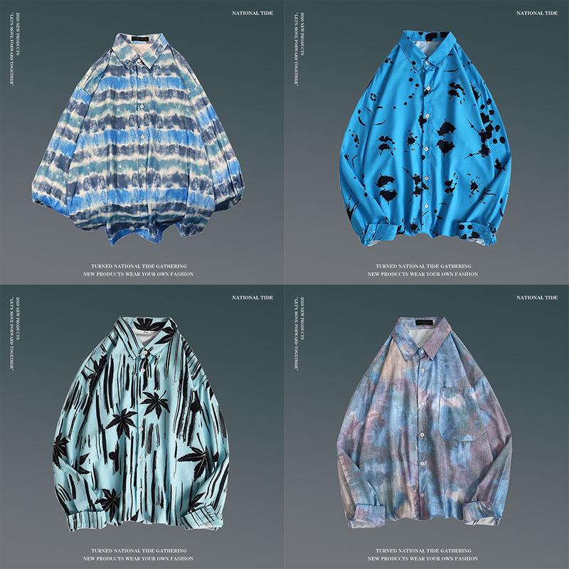 Men's Spring Retro Floral Long Sleeve Shirt - Korean Style, Trendy, Versatile, Loose Fit, Hong Kong Couple Style Top.