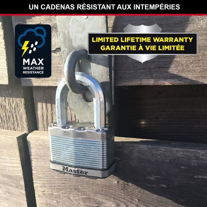 Cadenas Haute Sécurité - MASTER LOCK - M115EURTRILF - A Clé - Acier Laminé Recouvert - Extérieur - Anti-rouille - Anse M - Pack de