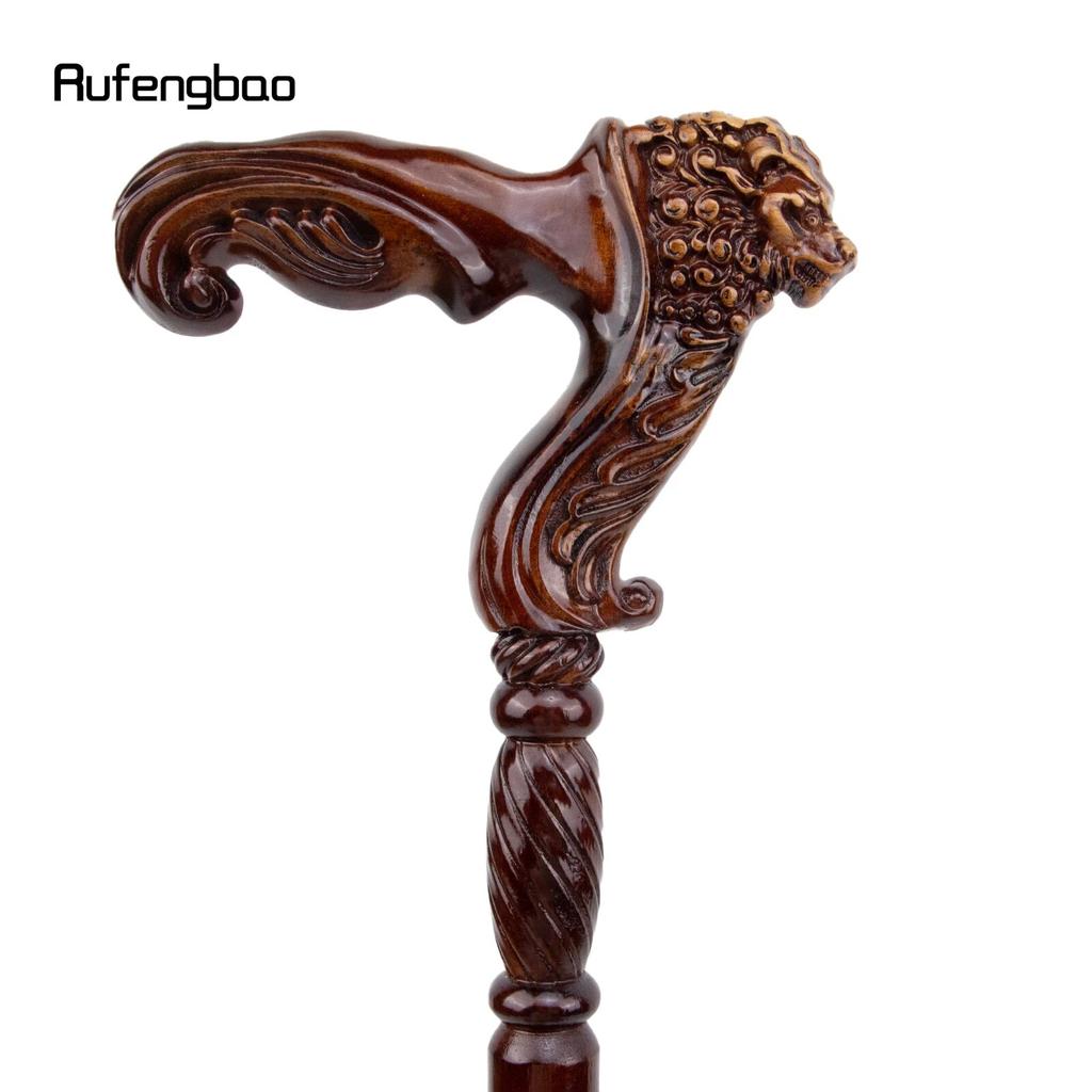 Lion Brown Wooden Fashion Walking Stick Decorative Vampire Cospaly Party Wood Walking Cane Halloween Mace Wand Crosier 93cm