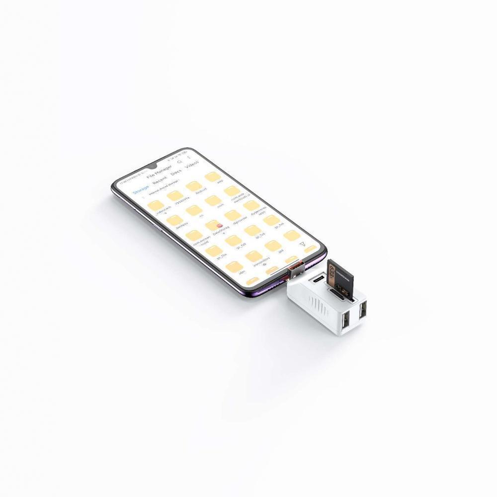 USB-C Extender + 6-in-1 OTG SD/TF Card Reader Hub with High-Speed Transfer