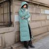 High Quality Fashion Autumn Witner Women's X-long Hooded Winter Down Parka Ladies Warm Slim Split Jacket Coat Female