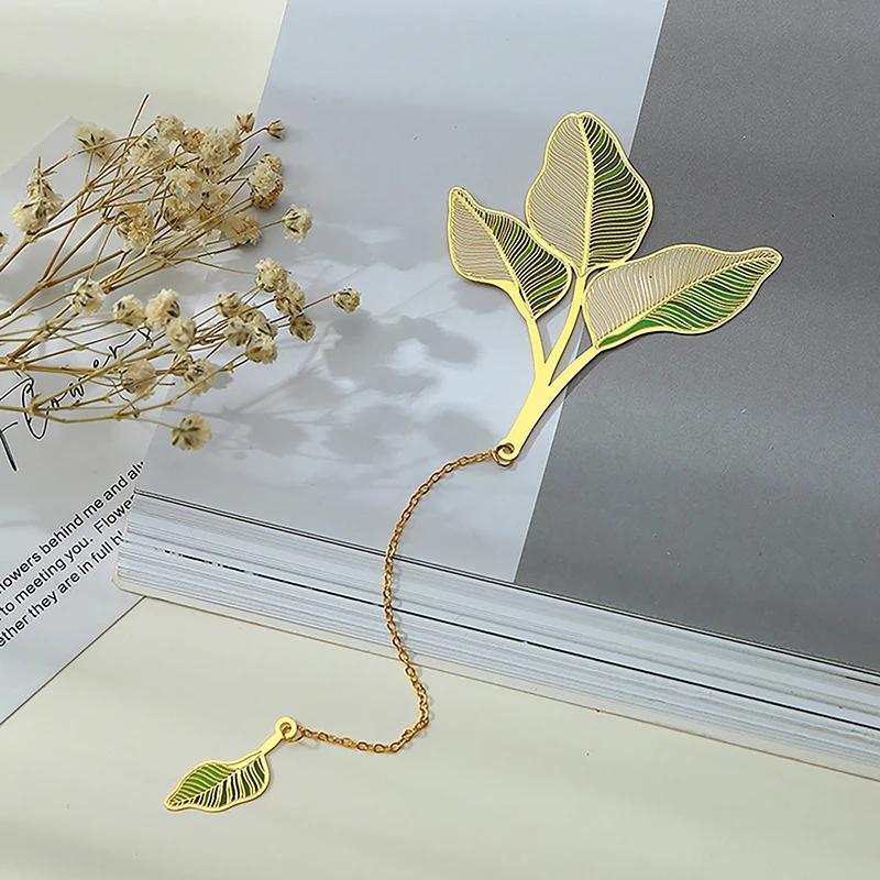 1PC Exquisite Lotus Leaf Vein Metal Bookmark Chinese Style Creative Bookmarks Tassel Pendant Student Gift School Stationery