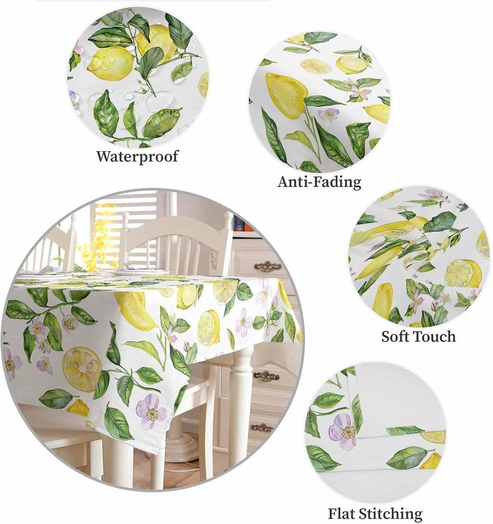 Summer Yellow Lemon Plant Rectangle Tablecloth Party Decor Washable Waterproof Kitchen Dining Table Cloth Wedding Decorations
