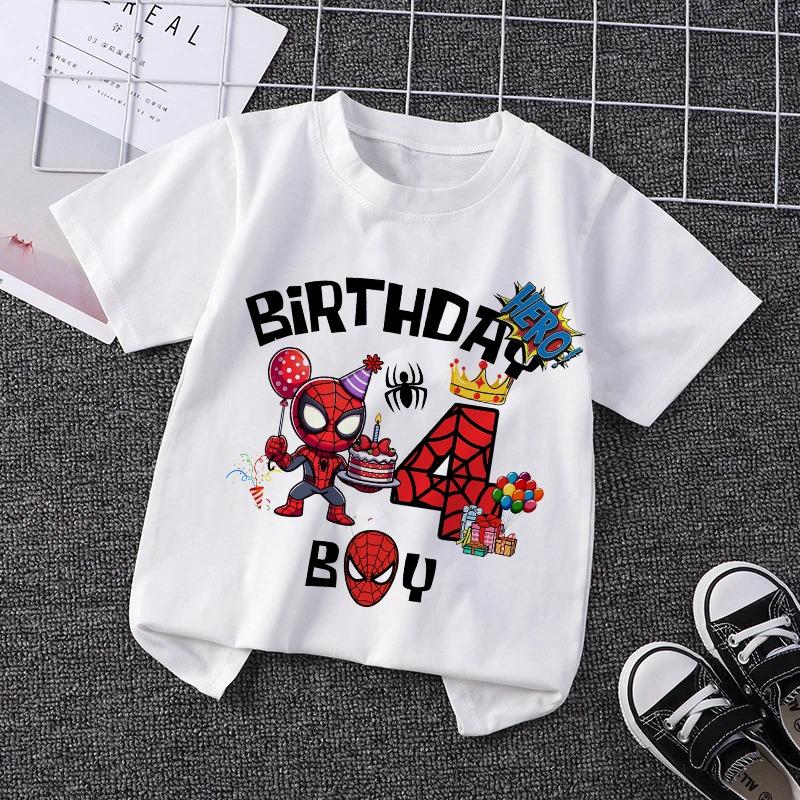 Marvel Spiderman Kids Birthday Party Tshirts Baby Number 1-9 T-Shirt Children Fashion Tops Tees Boys TShirt Parent Child Clothes