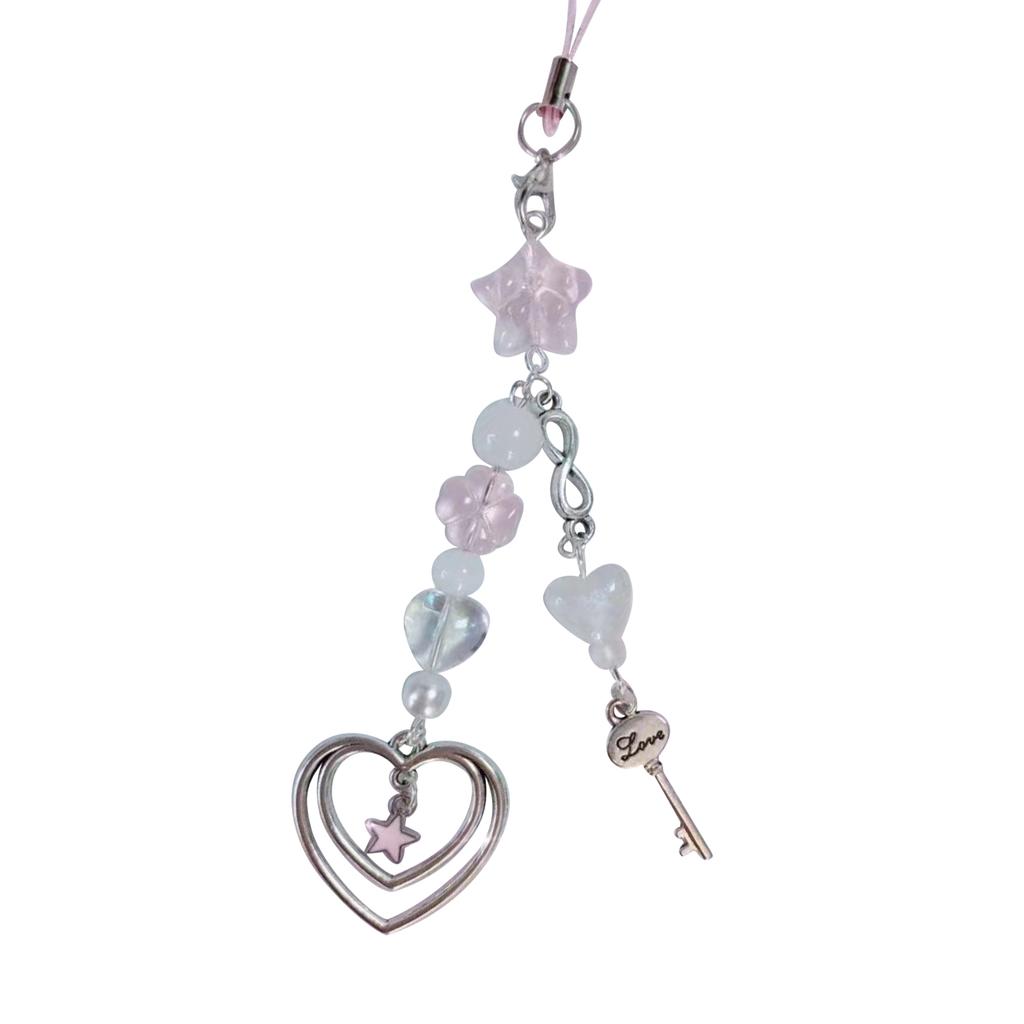 Sweet Bowknot Phone Charm Bows Guitar Pendant Keychain for Bag Accessory Phone Strap Lanyard Beaded Key Chain Jewelry