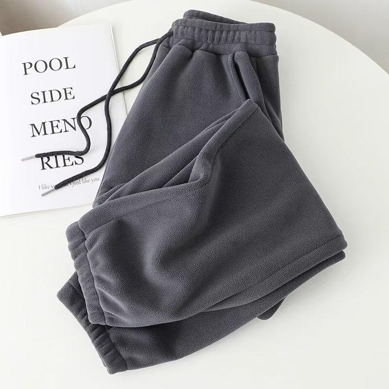 Pantaloni de trening din fleece dublu față pentru bărbați - Mărimi mari, Căptușiți cu catifea, Groși, cu manșete, Sportivi, Casual