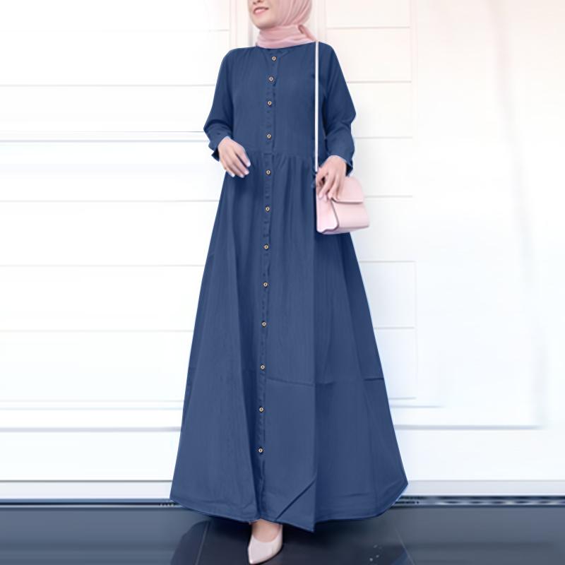 

ZANZEA Женское повседневное платье с круглым вырезом и длинными рукавами 4XL синий