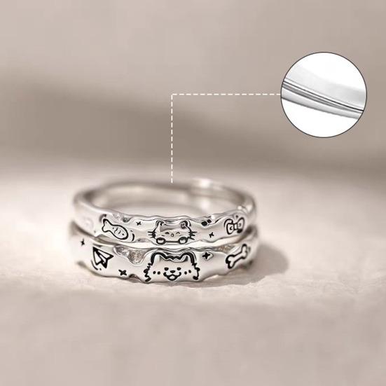 Couple Ring Cartoon Cat Fish Dog Bone Graffiti Design Matte Wavy Edge Textured Surface Finger Ring Non-Oxidizing Jewelry Gift