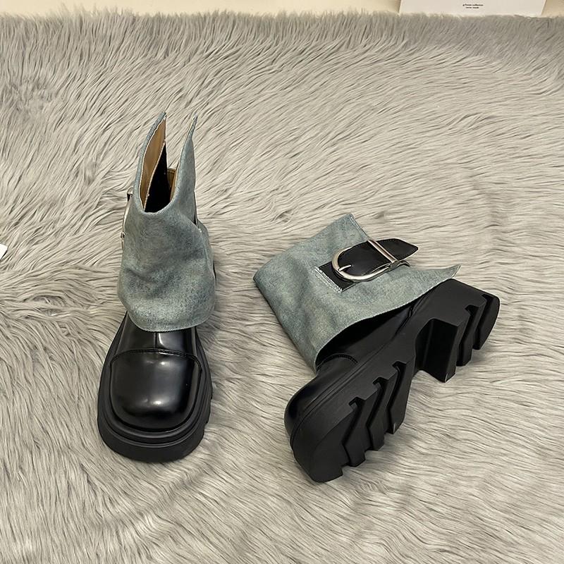 

Модные тонкие брюки-трубы, ботильоны, маленькие короткие ботинки, детские летние новинки, универсальные ковбойские ботинки Мартин на толстой подошве 35 чёрный