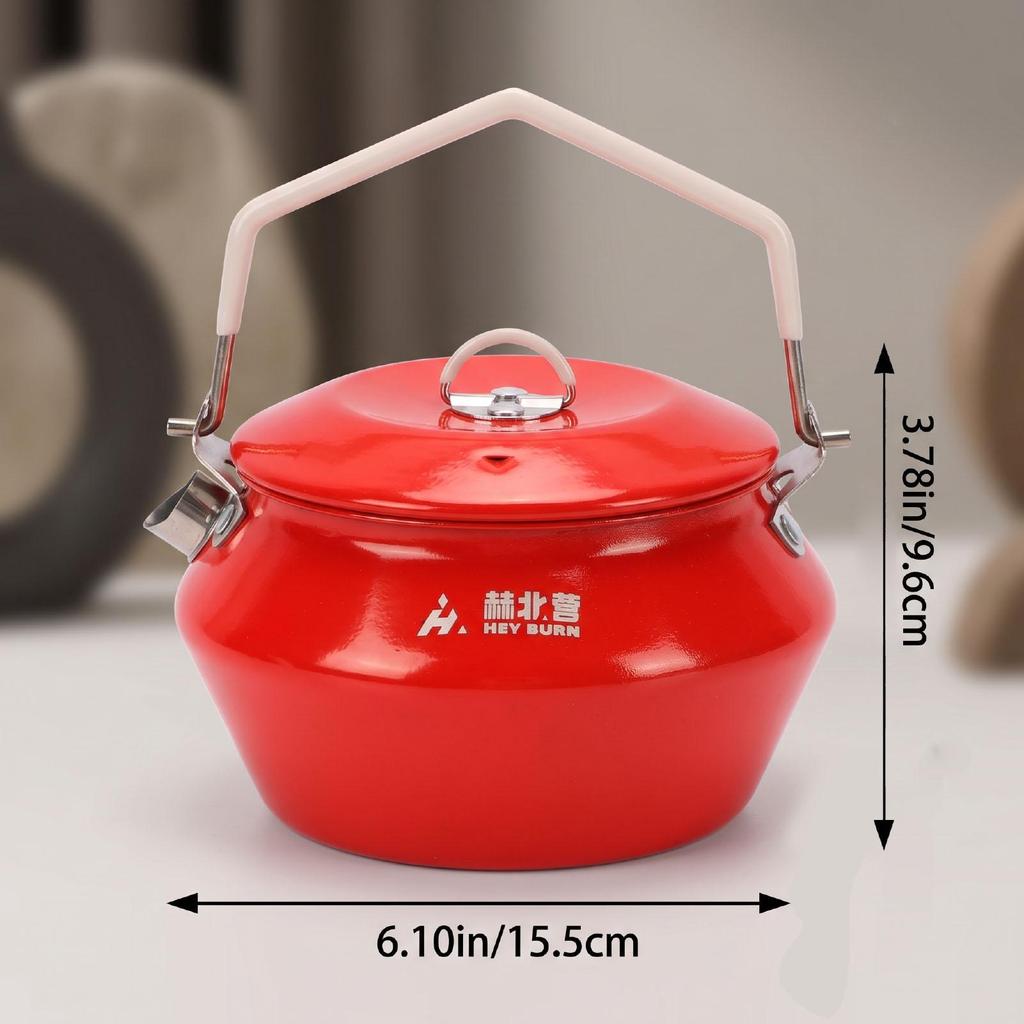 Camping Kettle 304 Stainless Steel Outdoor Coffee Tea Pot with Thick Silicone Handle Red Enamel Coating Fast Heating Portable Water Boiler for Hiking
