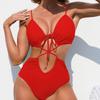 בגד ים שלם בצבע אחיד 2025 לנשים ביקיני סקסי מותניים גבוהים עם גזרות V-neck סקסי גב פתוח בגד ים מונוקיני