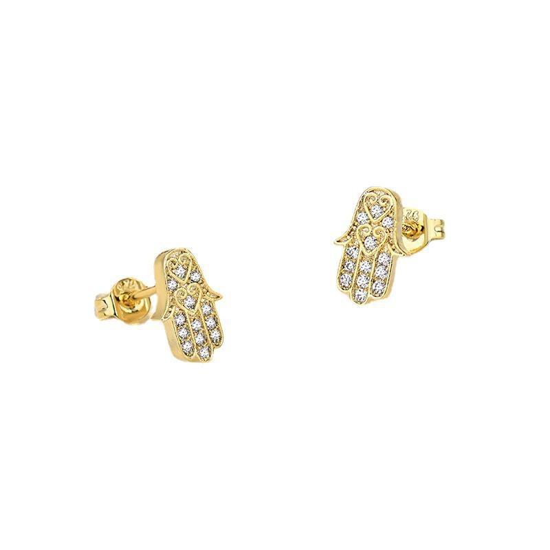 Hot-selling Style Hamsa Palm Earrings Fashionable Temperament Versatile Copper Gold-plated Zircon Earrings