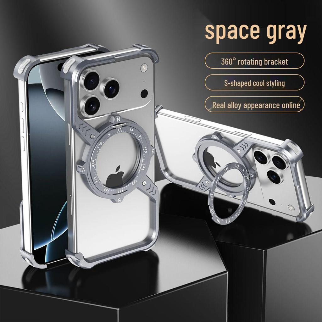 Cross-Border Apple 17 Pro Max S-Shaped Metal Phone Case with Rotating Stand