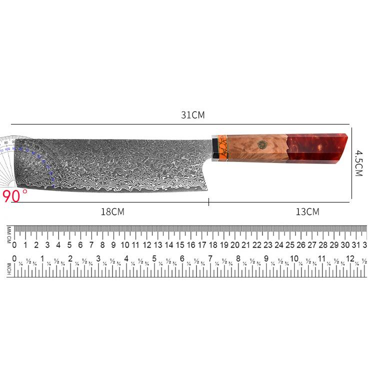 7 Inch Nakiri Knife 67-layers Damascus Steel Blade Resin & Wood Handle Chef Slicing Vegetables Cleaver Meat Kitchen Knives