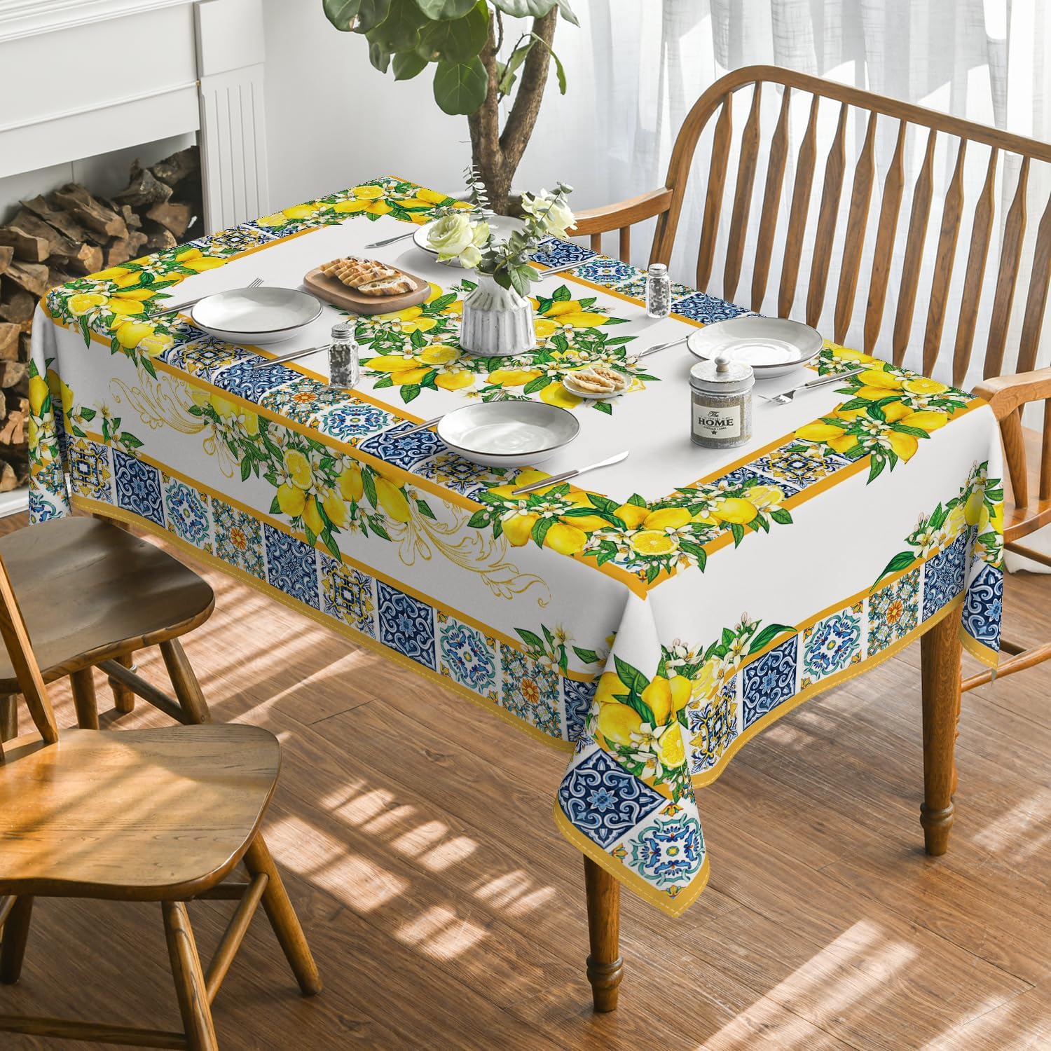 

Summer Yellow Lemon Flowers Leaves Waterproof Tablecloth Wedding Party Decor Washable Rectangle Table Cloths Dining Table Decor 50x50cm napkin