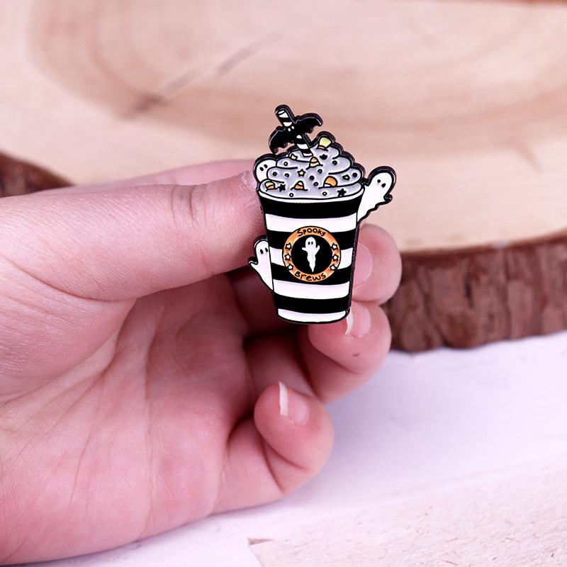 Ghost Latte Enamel Pin Cute Cartoon Halloween Accessory for Clothing Bags Badge
