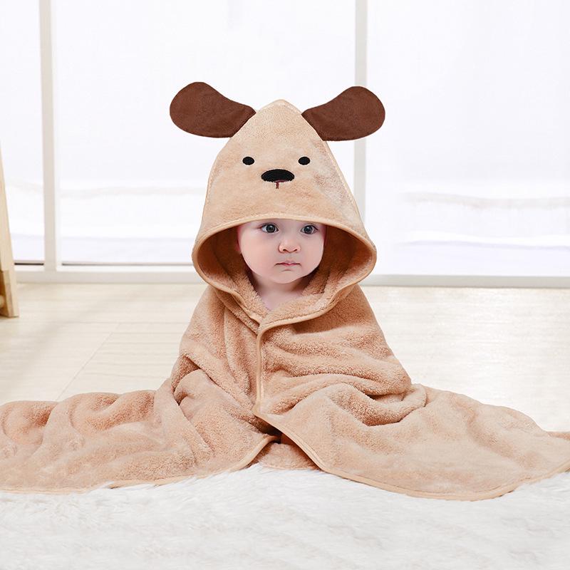 Newborn Cartoon Hooded Swaddle Blanket - Absorbent Coral Fleece for Spring & Autumn