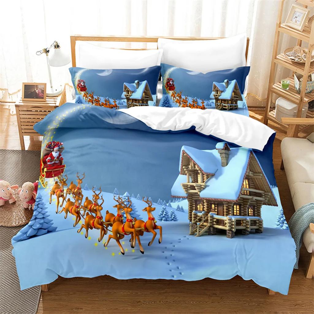Cartoon Christmas Santa Claus Send Gifts Duvet Cover Digital Printing Christmas Tree Fashion Duvet Cover For Children Boys Girls