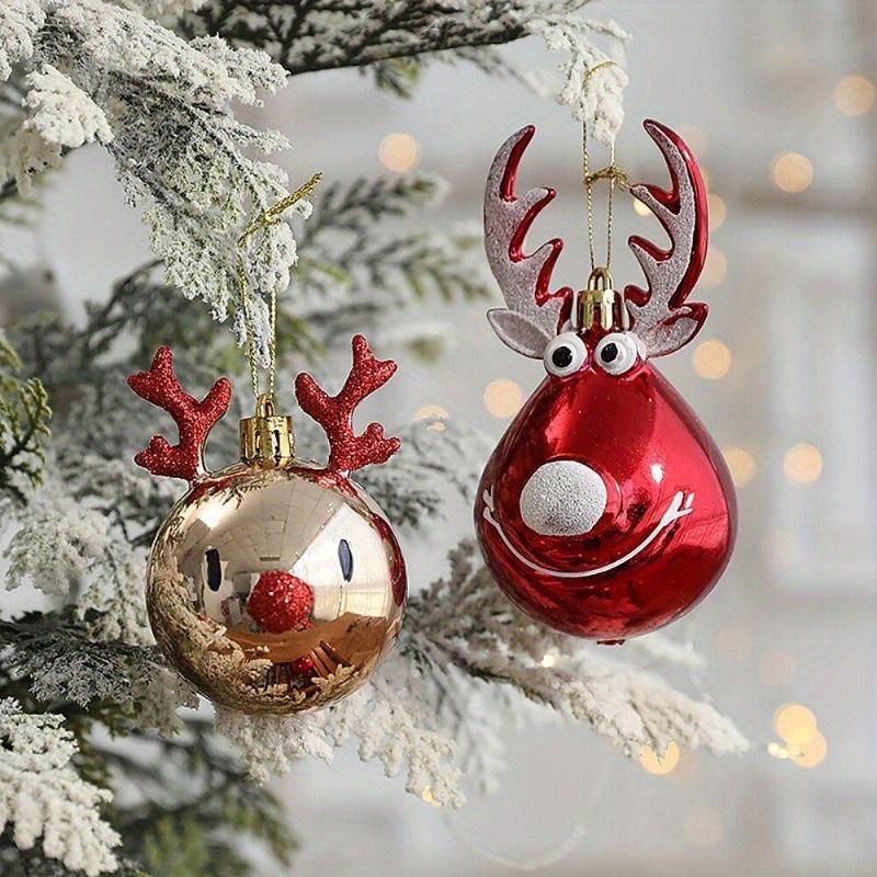 2PCS Christmas Tree Ornaments Pendant Decorations Elk Scene Layout Drop Shot Red Elks Diameter Balls Festival Gift