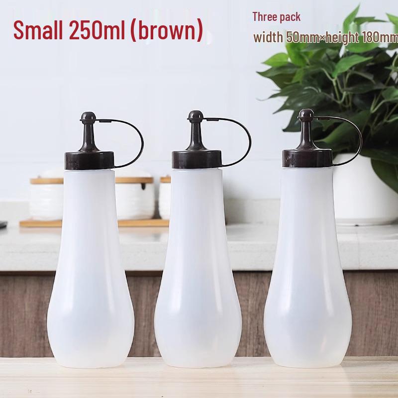 Set aus 3 transparenten Quetschflaschen mit spitzer Öffnung für Ketchup, Honig, Sahne, Salatdressing und Austernsauce.