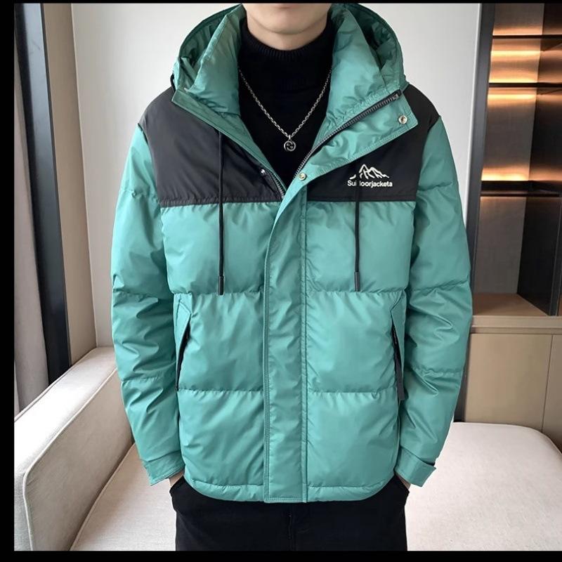 Hooded Down Jacket Men's Winter 2025 New High-end Fashion Casual Stitching Short White Duck Down Men's Cotton Jacket