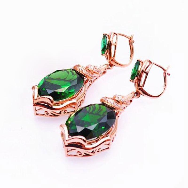 Изысканные Чисто Русские 585 Фиолетовое Золото Холодный Ветер Многогранные Зеленые Яйцевидные Каменные Серьги Темперамент Позолоченные Розовым Золотом Женские