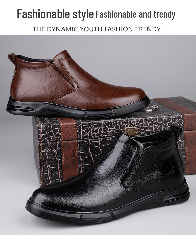 Cross-border Men's Winter Leather Shoes - Wool Lined, Warm, Casual Dad Shoes