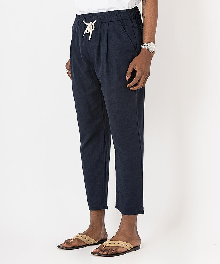 Seuteulaikeu Linen Relax Cropped Pants (Navy)
