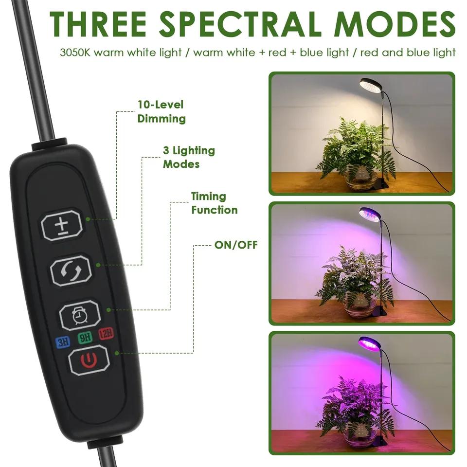 LED Grow Full Spectrum Plant Lamp Dimmable 3 Modes Height Adjustable Indoor Plants Light 3/9/12H Timer 10-Level Dimming