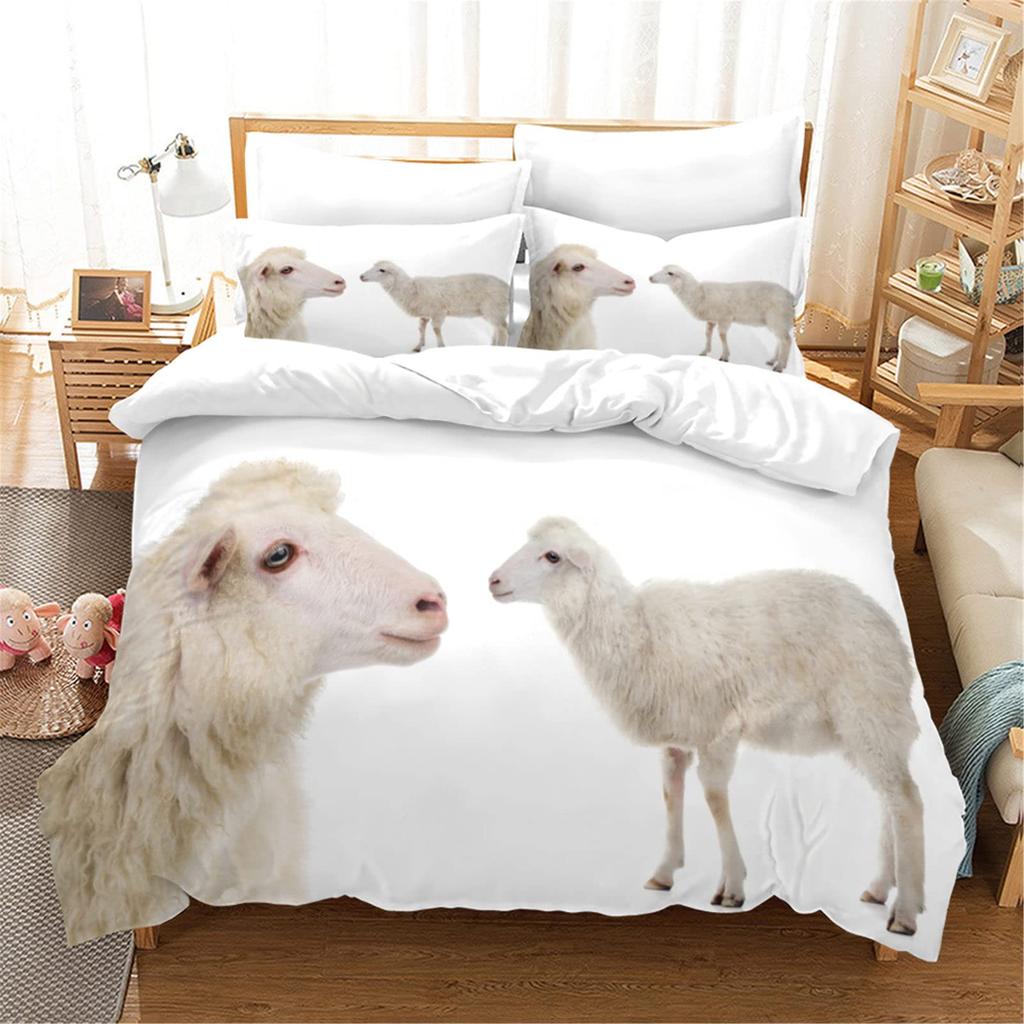 Funny Sheep King Queen Bedding Set Kids Farm Animal Duvet Cover White Little Lamb Comforter Cover 2/3pcs Polyester Quilt Cover