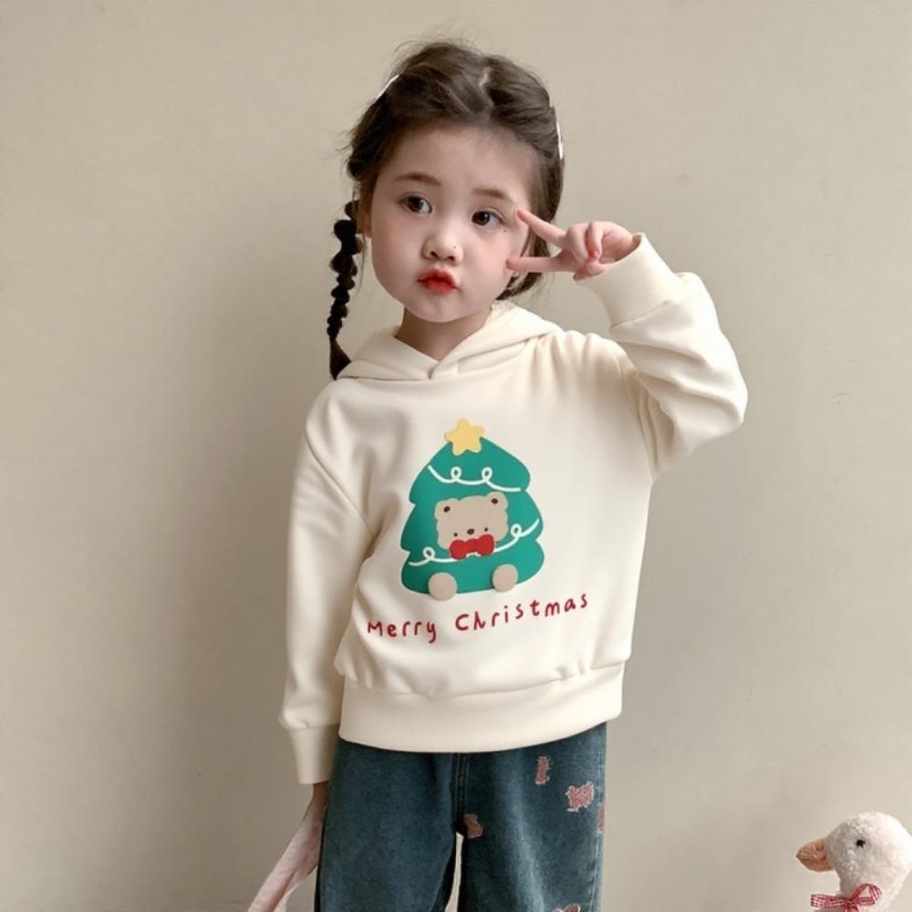 Christmas Plush Hoodie 3-12 Years Old Girls Pullover Sweater Autumn And Winter Children Hooded Top