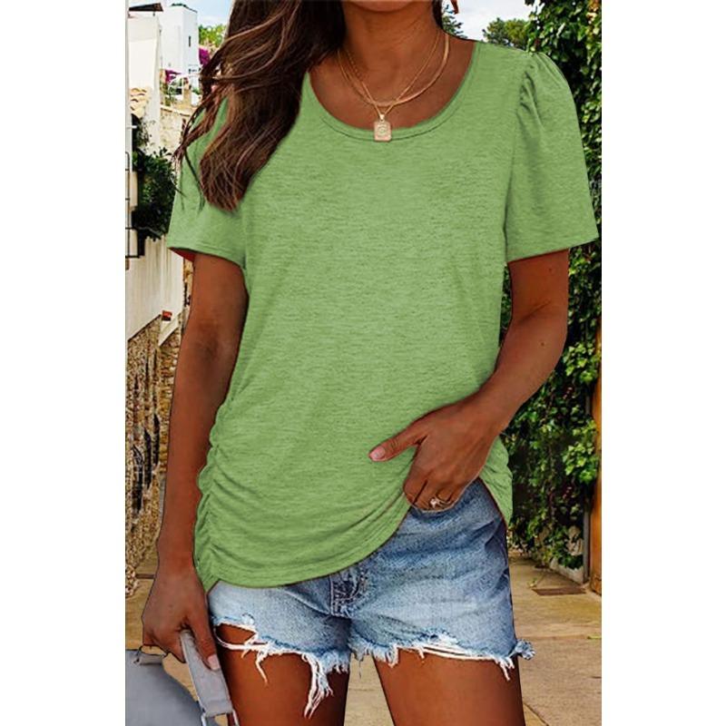 

YYFS женские модные повседневные летние весенние однотонные блузки и рубашки с короткими рукавами и круглым вырезом с принтом XXXL зелёный