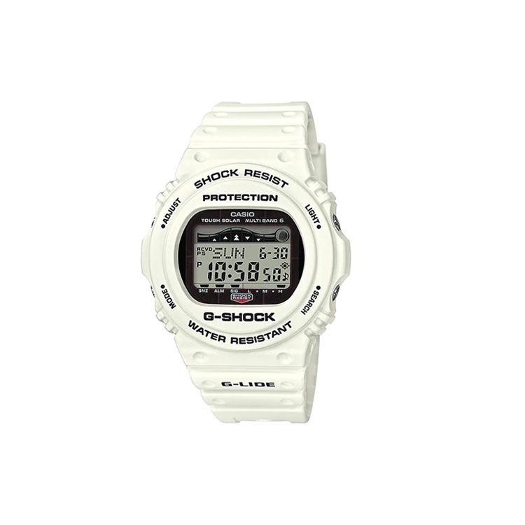 

Casio G-Lide Series 200M Water Resistant Quartz Movement Resin Strap Watch Men watches Black GWX-5700CS-7DR White Strap