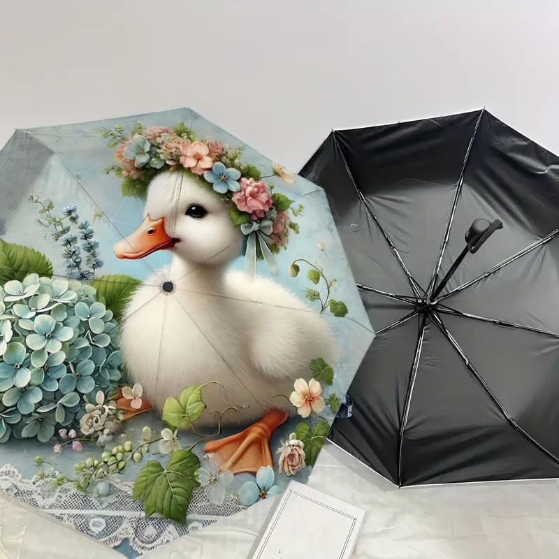 1PC Duckling Flowers Umbrella-8-Rib Reinforced Portable Folding Travel Suitable for All Seasons Outdoor Daily Use-H0324