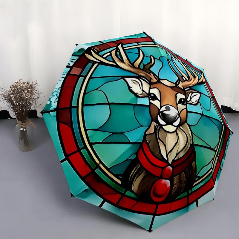 1pc Stained Deer Automatic Open/Close Umbrella, Portable Folding Umbrella for Everyday Use Yy250826058