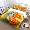 3Pcs Half Dragon Chinese Fu Character Duvet Cover Set, Yellow Base New Year Lucky Bedding Single Double King Queen, Gift