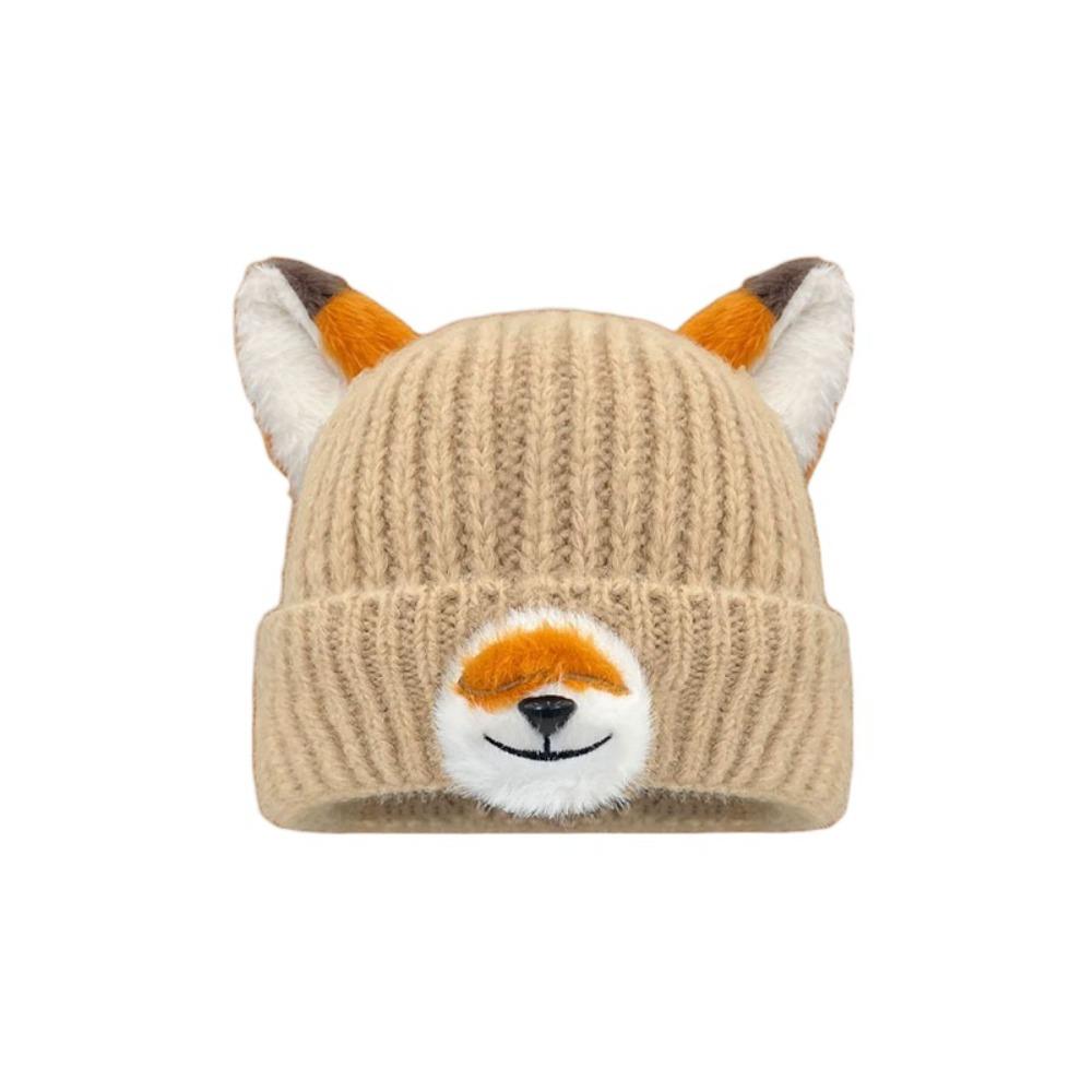 

Cartoon Design Fox Ears Beanies Thickened Winter Beanies Y2K Pullover Hats for Women and Men хакі