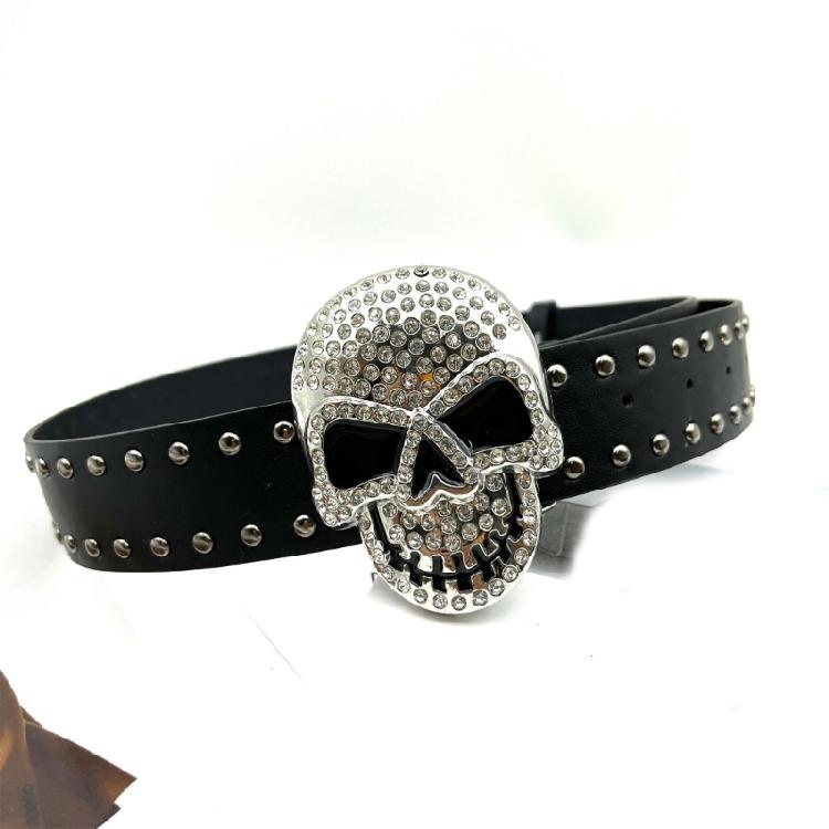 Girl Glittered Waist Belt Street Dance Jeans Belt Decorative Studded Skull Belt
