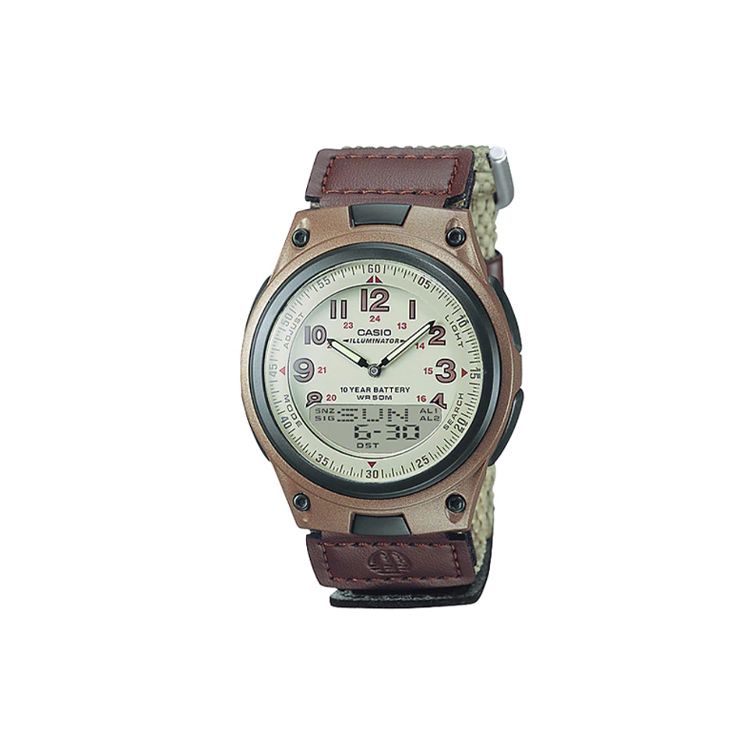 

Casio G-Shock Youth Fashion Retro Classic Dual Display Quartz Watch Canvas Strap Men watches White AW-80V-5BVD Regular Watch Box,Brown Watch Case