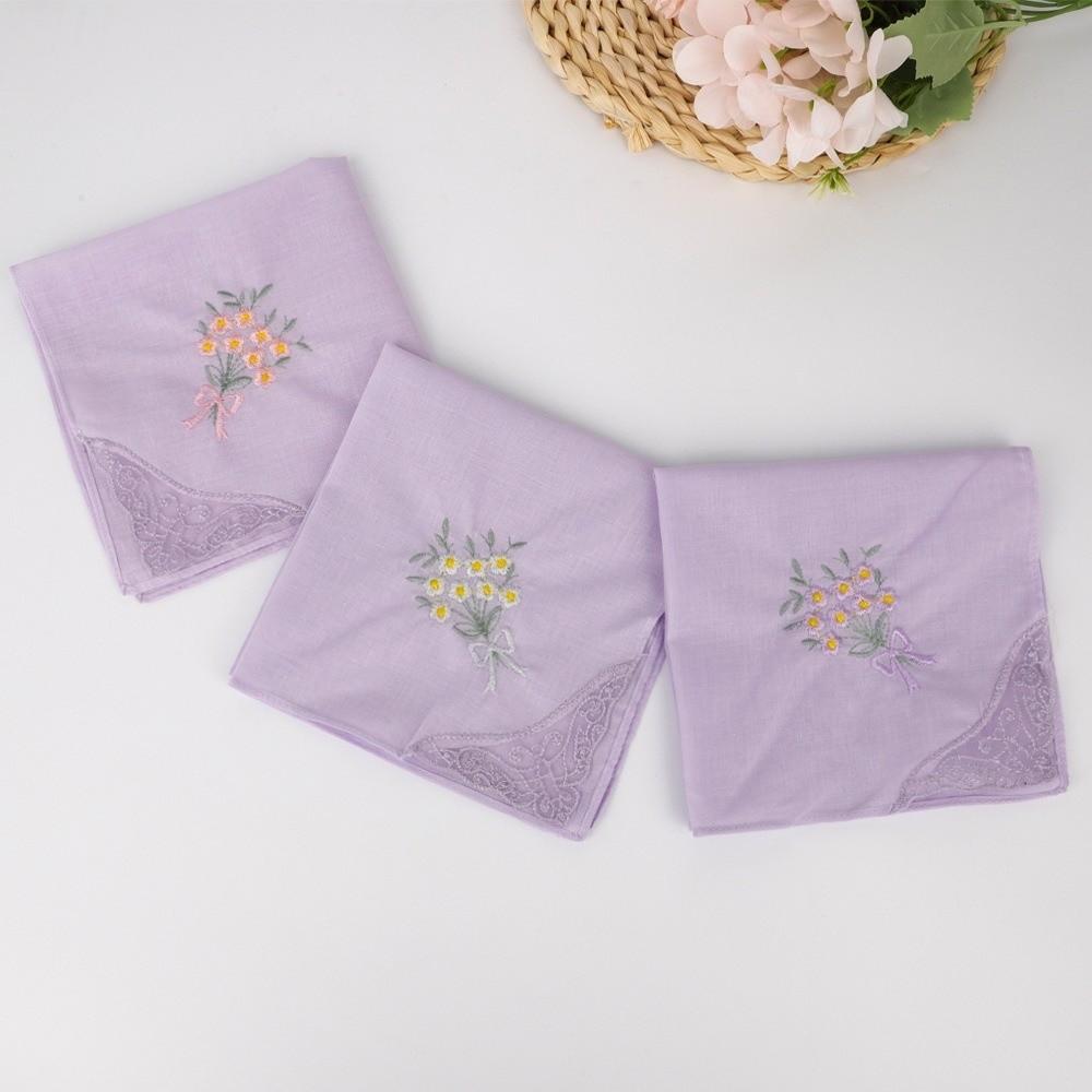 Elegant Cotton Square Handkerchief Reusable Soft Lace Flower Hanky Hankies Fabrics For Women