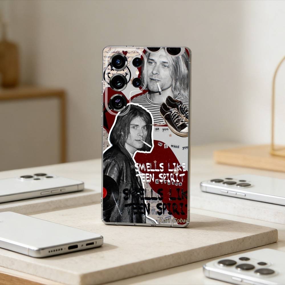K-Kurt N-Nirvana C-Cobain Phone Case For Samsung S25,S24,S21,S22,S23,S30,Ultra,S20,Plus,Fe,Note,10,9,5G Transparent Cover