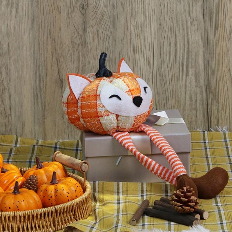 Stuffed Pumpkin Doll with Dangling Legs Thanksgiving Stuffed Toy Multiple Color Desk Home Figures Display Decorations