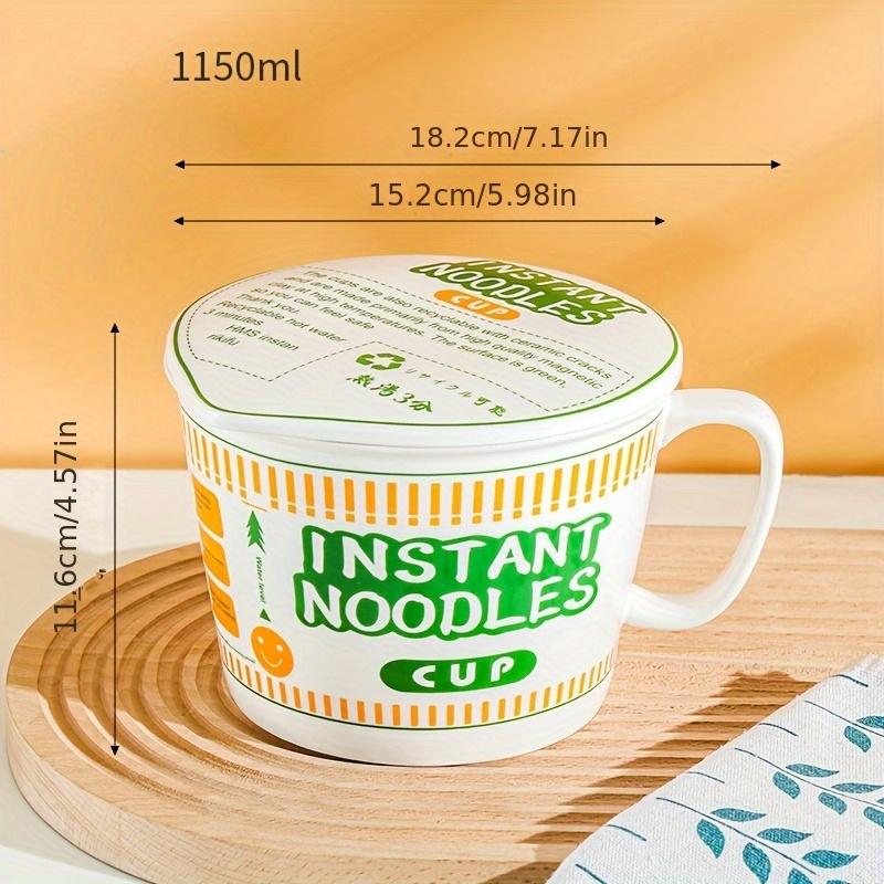 

Large Capacity Instant Noodle Bowl with Lid Colorful Ceramic Ramen,Cereal Cup with Handle, Microwave Safe, Perfect for Dorms and Home Use зелёный