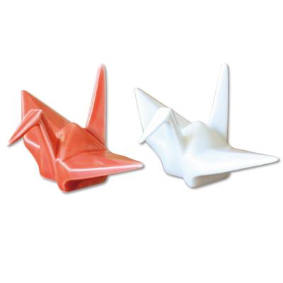 Stylish and Cute Arita Ware Chopstick Rest Set for New Two Origami Crane Chopstick Red and Year's Celebrations. Rests, White.
