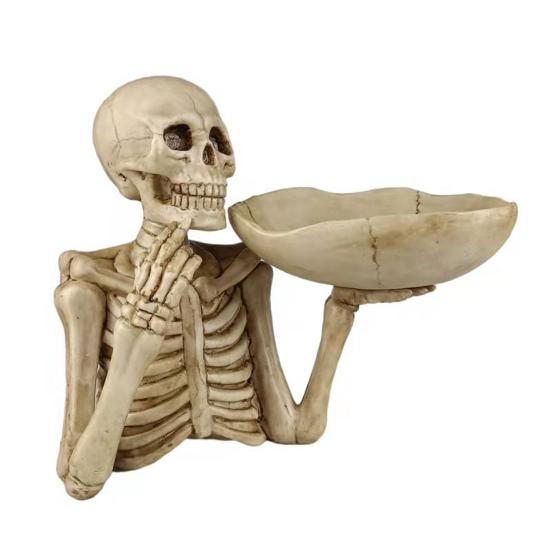 Halloween Skull Candy Bowl Scary Skeleton Key Fruit Snack Storage Tray Resin Punk Skull Decor for Home Tabletop Party Bar